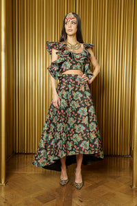 ILARIA Floral Jacquard Tea Length Hi-Lo Lehenga Skirt - Front View - Harleen Kaur - South Asian Womenswear