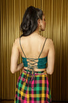 LUCY Raw Silk Lace Up Top with Spaghetti Straps - Back View - Harleen Kaur - Modern Indian Womenswear