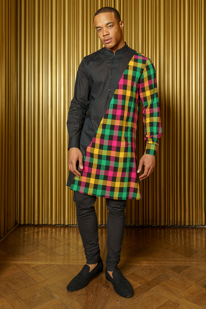 ADI Plaid Mens Kurta - Front View - Harleen Kaur - Indian Menswear
