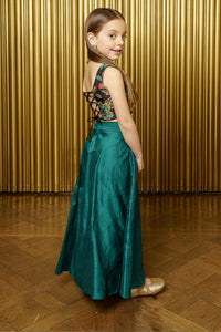 Kids Raw Silk Green Lehenga Skirt - Side View - Harleen Kaur - Ecoconscious Childrenswear