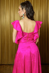 KAIA Fuchsia Sleeveless Silk Crop Top with Ruffle Details - Back View - Harleen Kaur - Modern Indian Womenswear