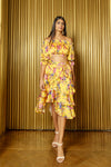 CARLEIGH Yellow Floral Ruffle Hi Lo Skirt - Front View - Harleen Kaur - Indian Womenswear
