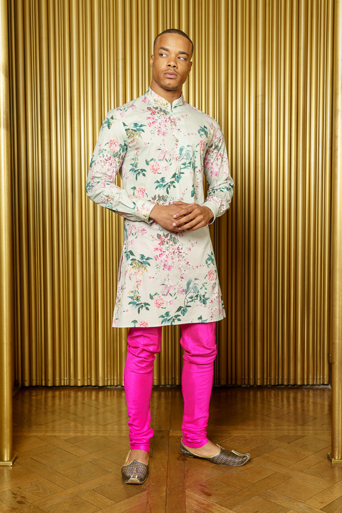 SURIN Pistachio Floral Blossom Kurta - Front View - Harleen Kaur - South Asian Menswear