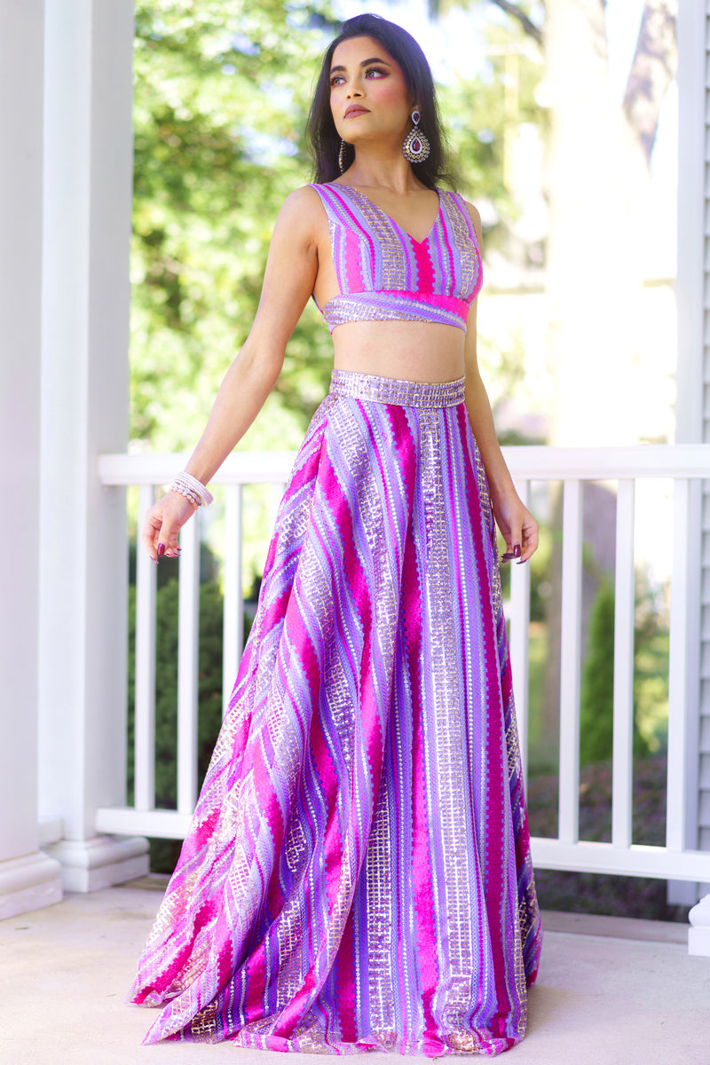 MAYRA Striped Sequin Lehenga Skirt