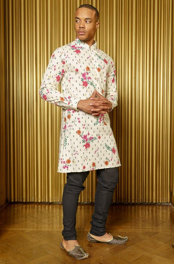 KEY Double Diamond Floral Kurta - Front View - Harleen Kaur - Modern Indian Menswear