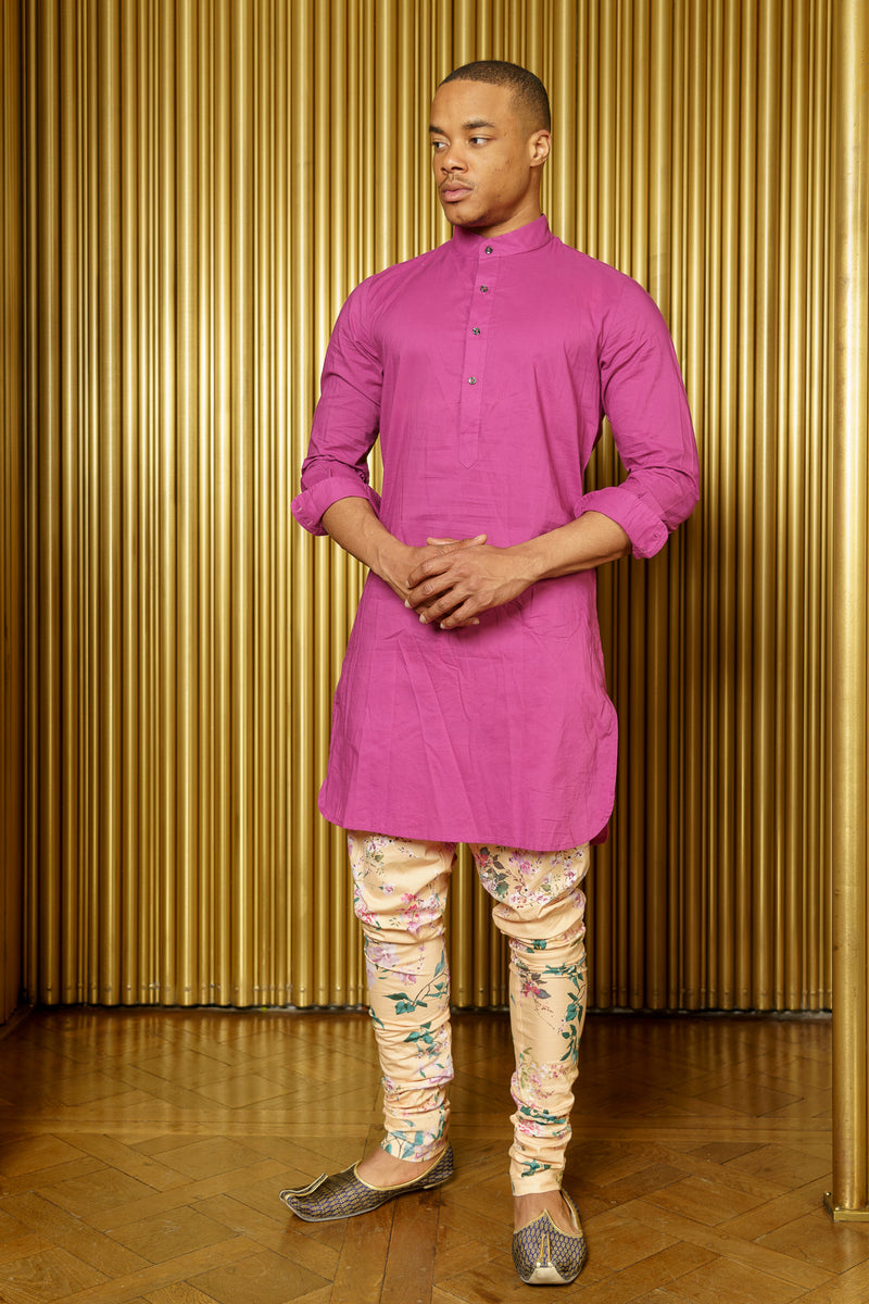 Raaya Long Sleeve Cotton Kurta in Berry - Front View - Harleen Kaur - South Asian Menswear