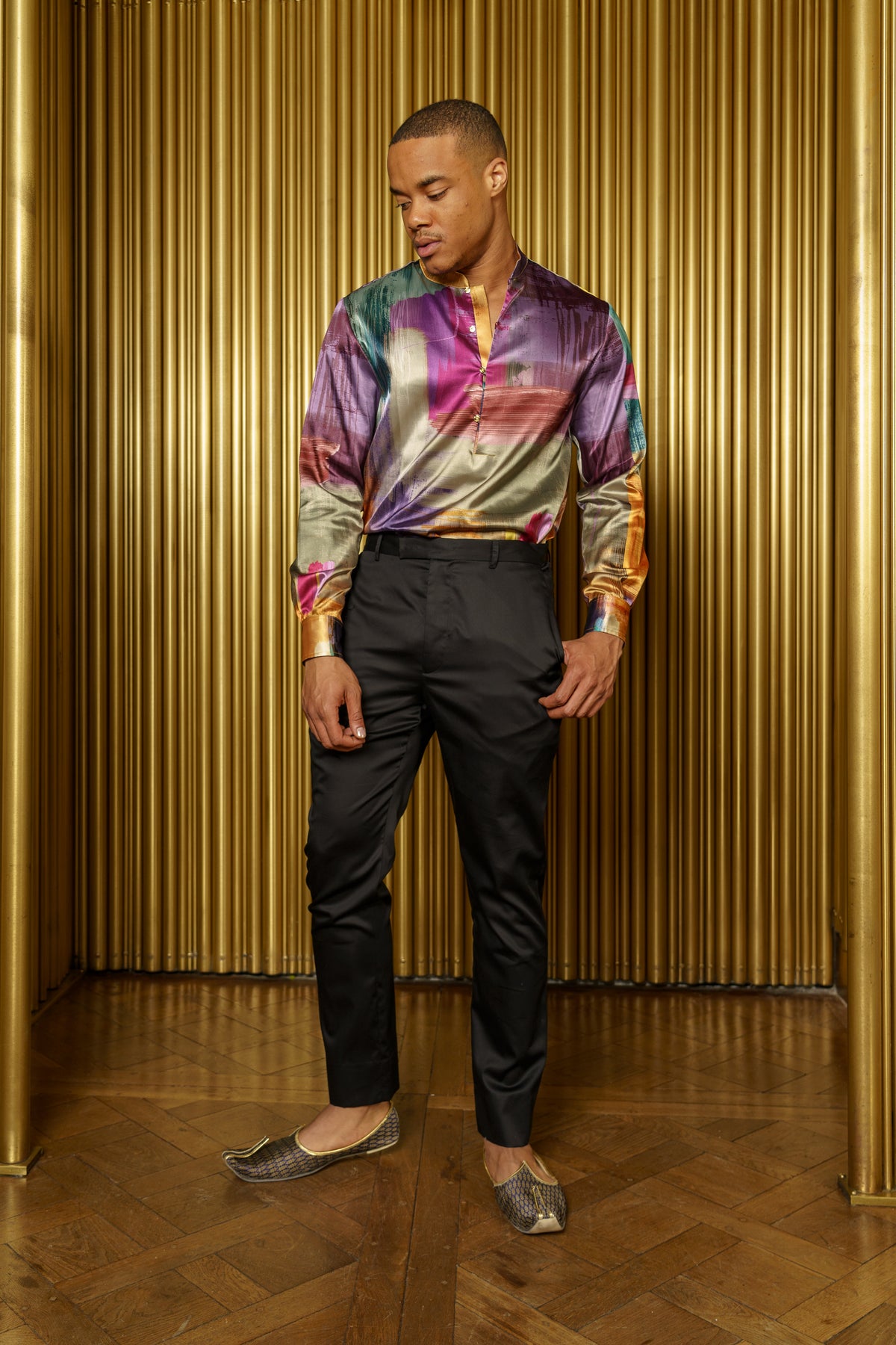 LUCA Multicolor Satin Kurta - Front View - Harleen Kaur - Modern Indian Menswear