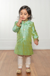 ROHAN Kids Green and Gold Sherwani