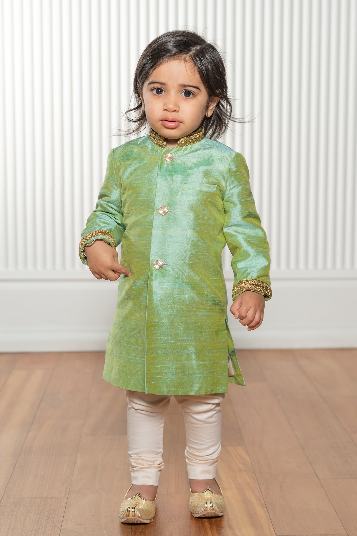 ROHAN Kids Green and Gold Sherwani