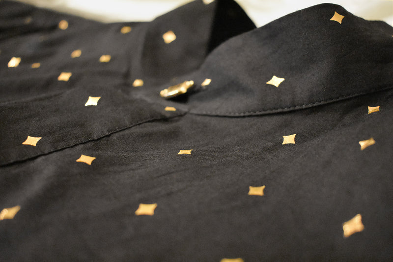 RAYMAN Diamond Cotton Shirt in Black and Gold - Detail View - Harleen Kaur - Modern Indian Menswear