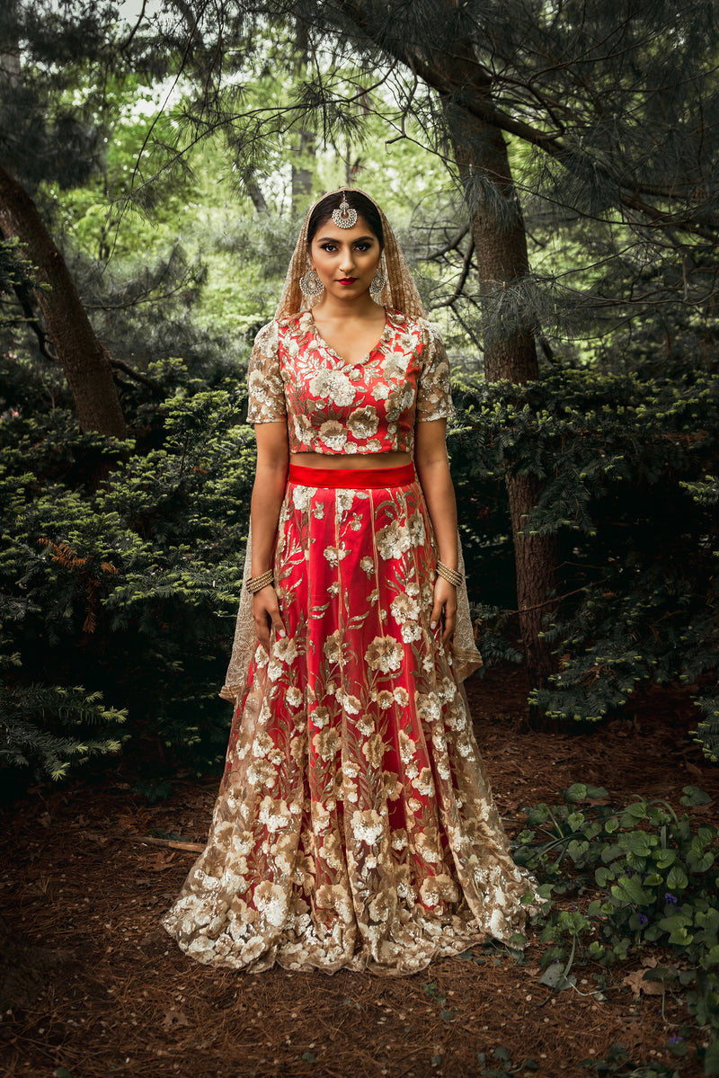 SANYA Sequin Embroidered Lengha Top - Front View - Harleen Kaur Womenswear - Sample Sale
