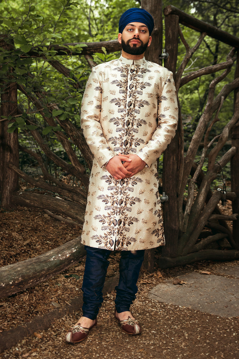 VEER Palm Floral Sherwani Jacket - Front View - Harleen Kaur - Indowestern Menswear