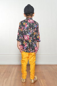 ZEESHAN Black Floral Cotton Kids Kurta