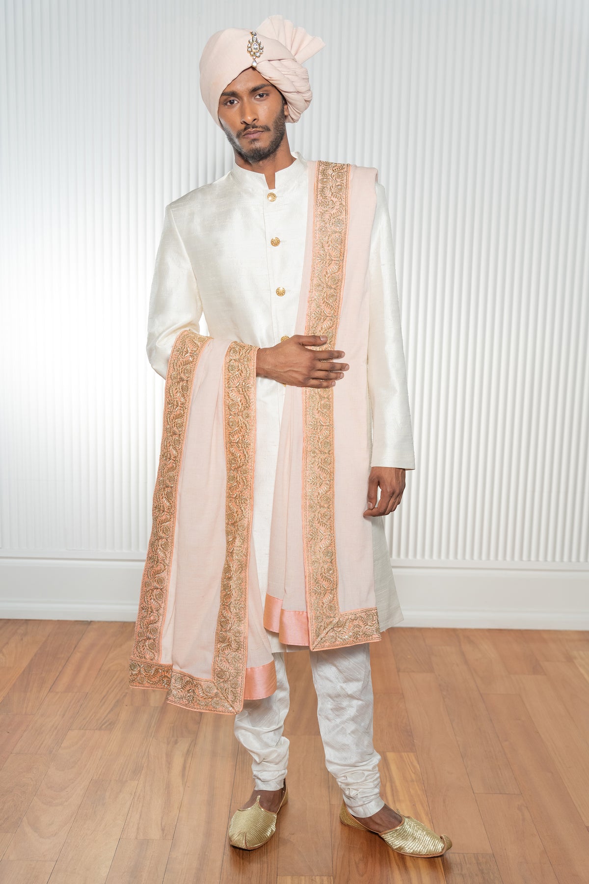 VARUN Ivory Raw Silk Sherwani