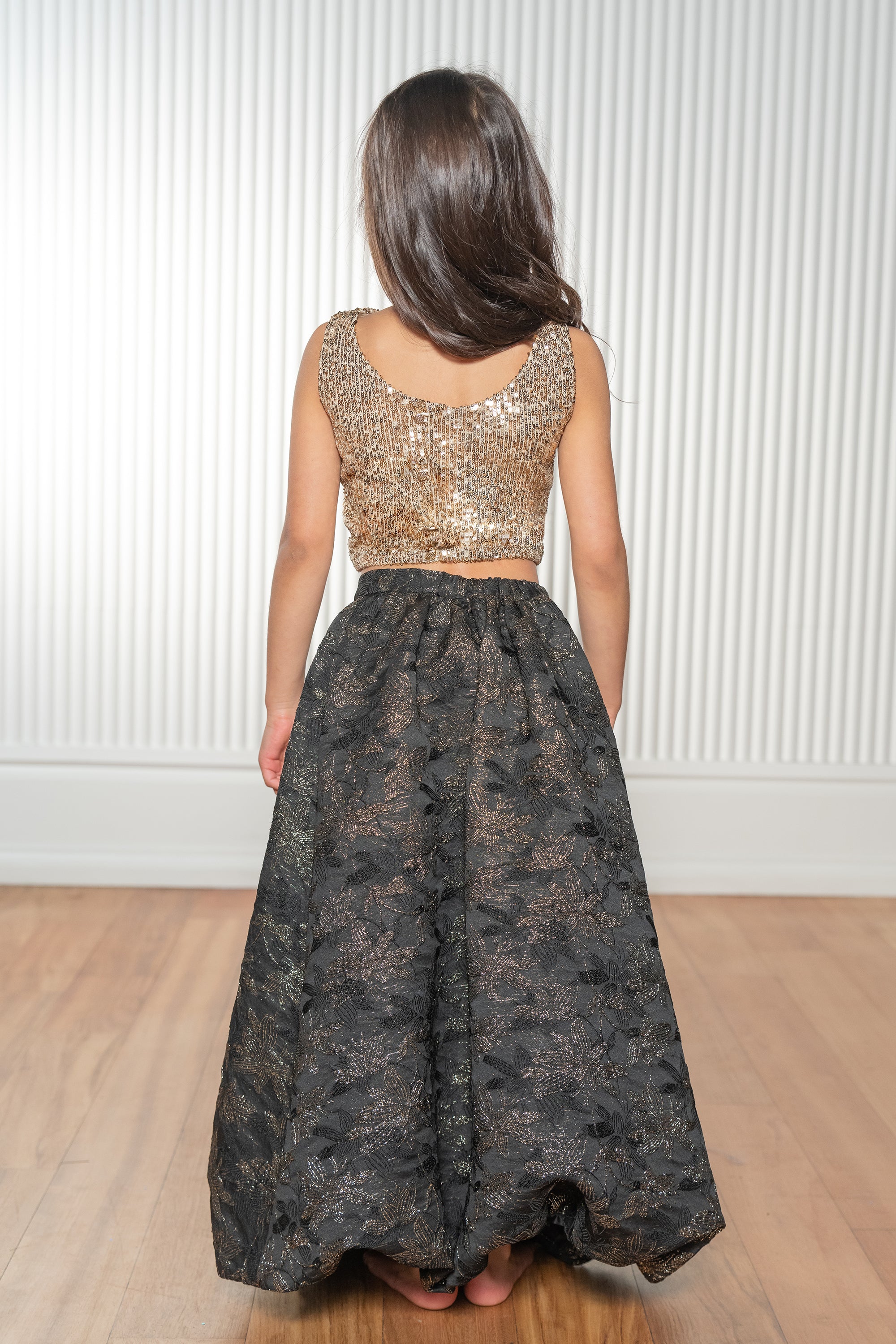 NYALA Black and Ivory Metallic Lehenga Skirt