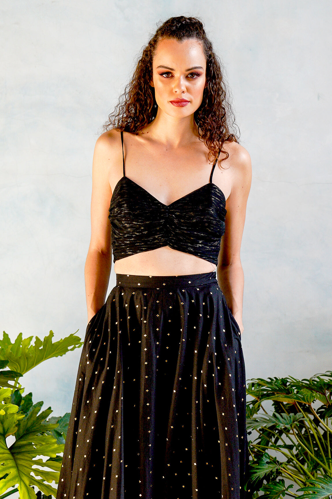 ELENA Metallic Chiffon Top in Black - Front View - Harleen Kaur - South Asian Womenswear