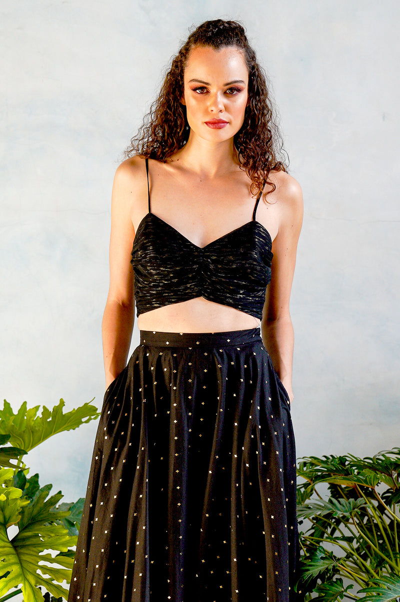 ELENA Metallic Chiffon Top in Black - Front View - Harleen Kaur - South Asian Womenswear