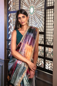 SERENA Multicolor Satin Sari - Front View - Harleen Kaur - South Asian Womenswear