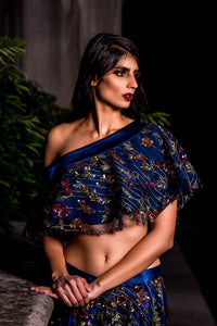 DINA Falling Sequin Embroidered Floral Top in Navy - Front View - Harleen Kaur Womenswear - Sample Sale
