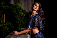 DINA Falling Sequin Embroidered Floral Top in Navy - HARLEEN KAUR