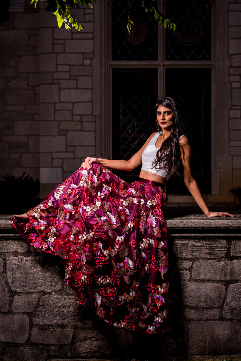 NEELA Red Floral Sequin Lehenga Skirt - Harleen Kaur