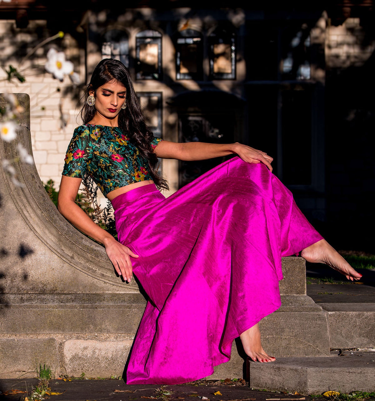 DIVYA Magenta Silk Lehenga Skirt -  Side View - Harleen Kaur - Womenswear