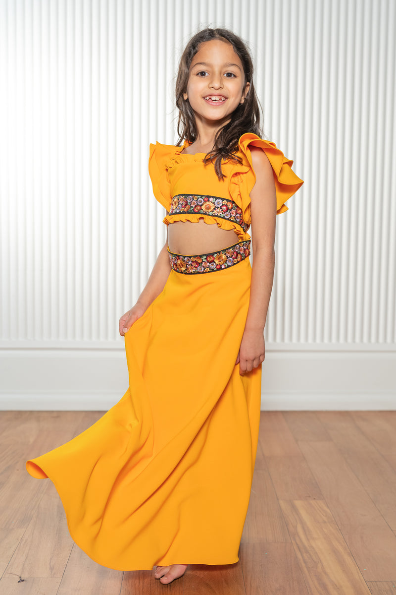 SAIRA Yellow Ruffle Kids Lehenga Top