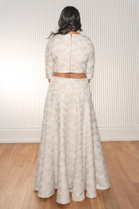 Ivory and Gold Half Sleeve Lehenga Blouse with Exposed Back Zipper - Back View - Harleen Kaur