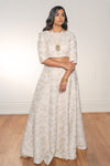 Ivory and Gold Floral Jacquard Lehenga Skirt - Front View - Harleen Kaur