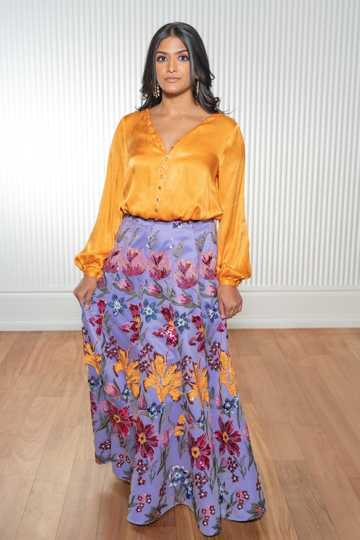 SAMEENA Periwinkle Floral Lehenga Skirt (Ready-to-Ship - SAMPLE)