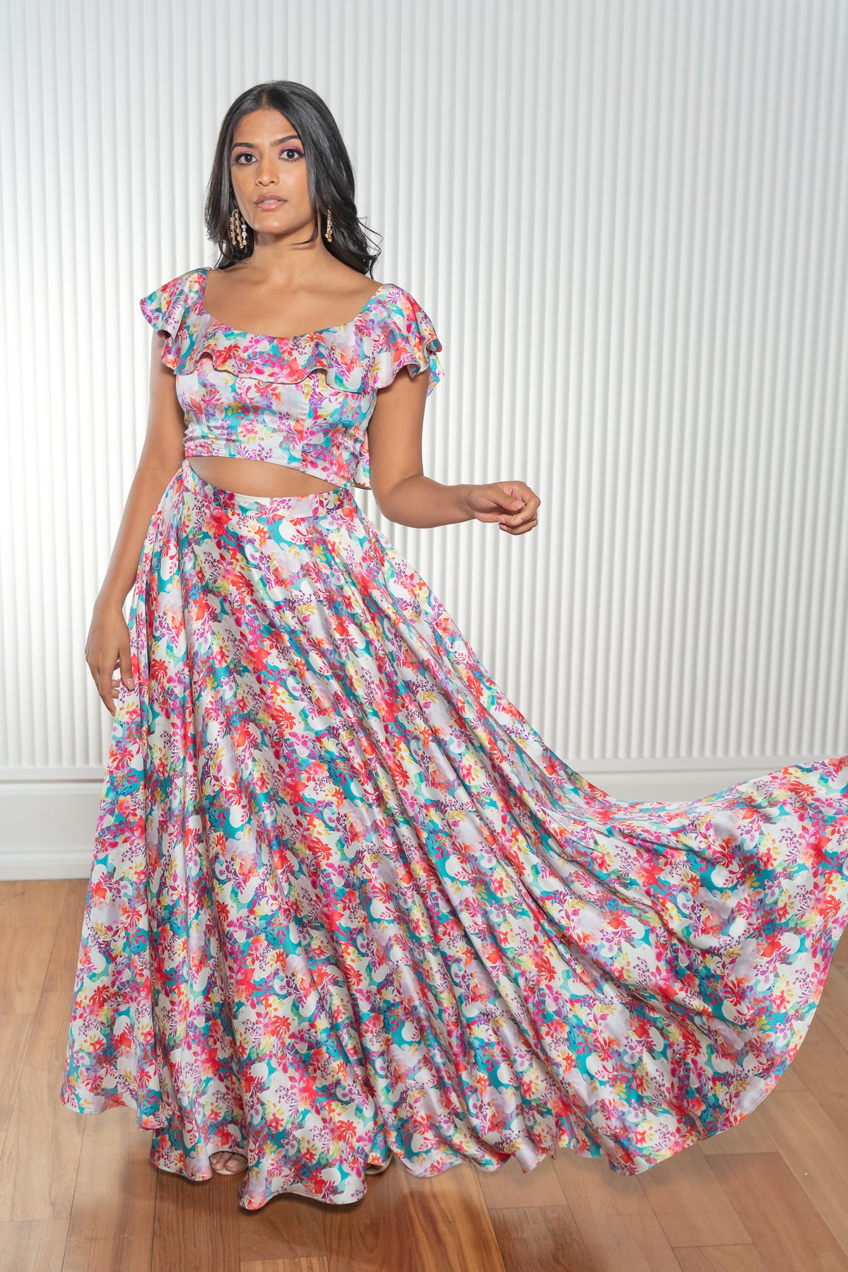 KEERANI Ruffle Floral Lehenga Top