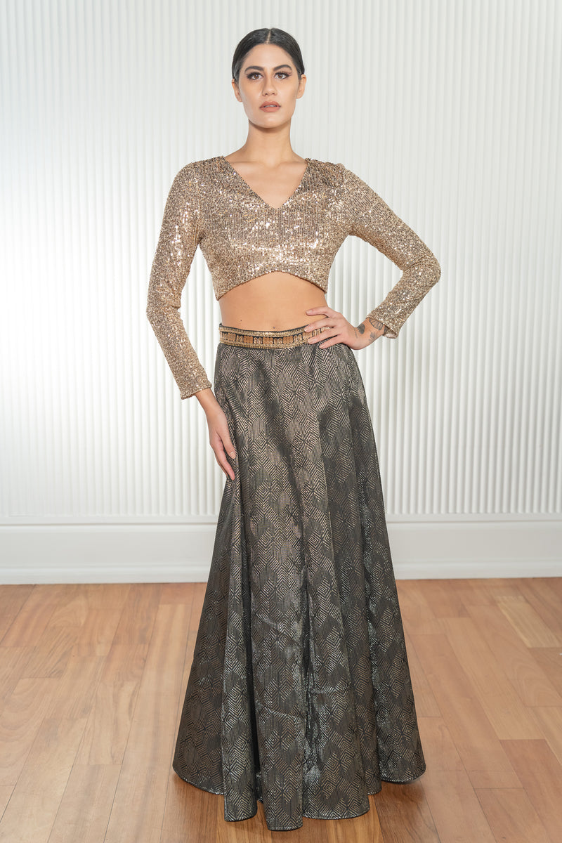 VANIDA Gold Sequin Lehenga Top