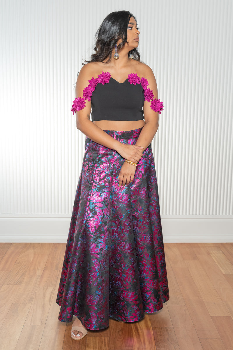 TYRA Metallic Floral Lehenga Skirt