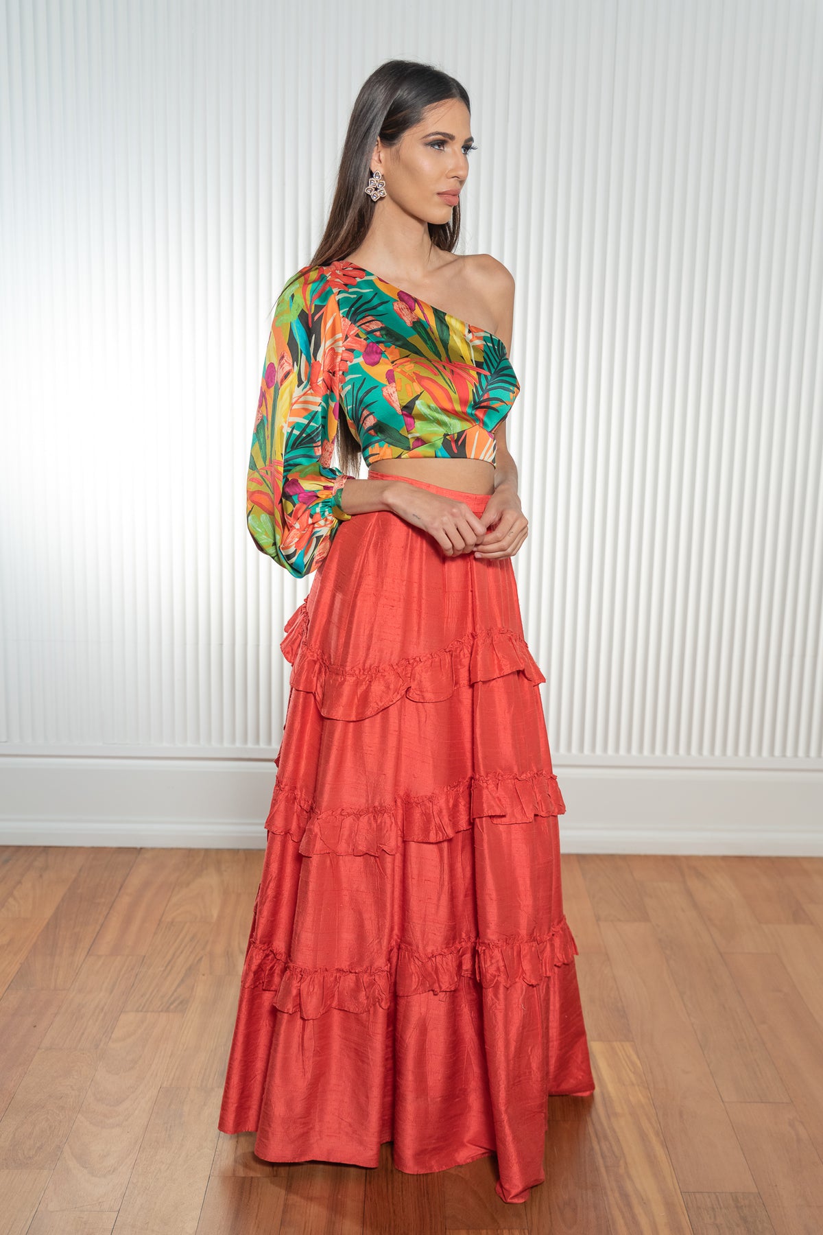 BREA Tropical Print Lehenga Top