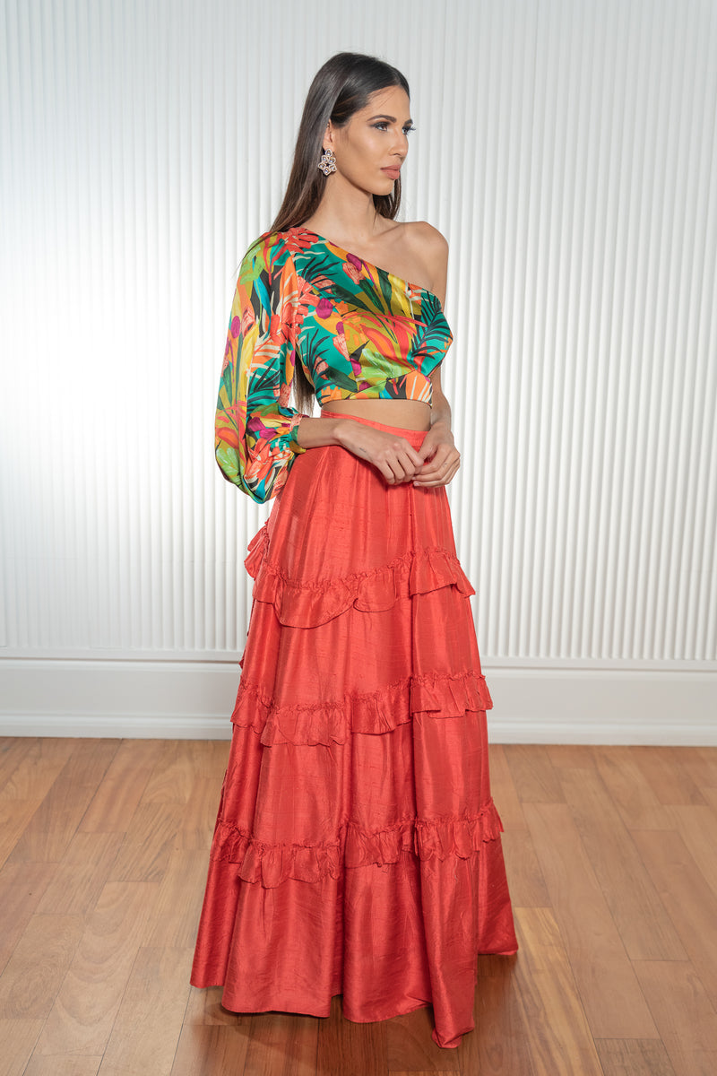 BREA Tropical Print Lehenga Top