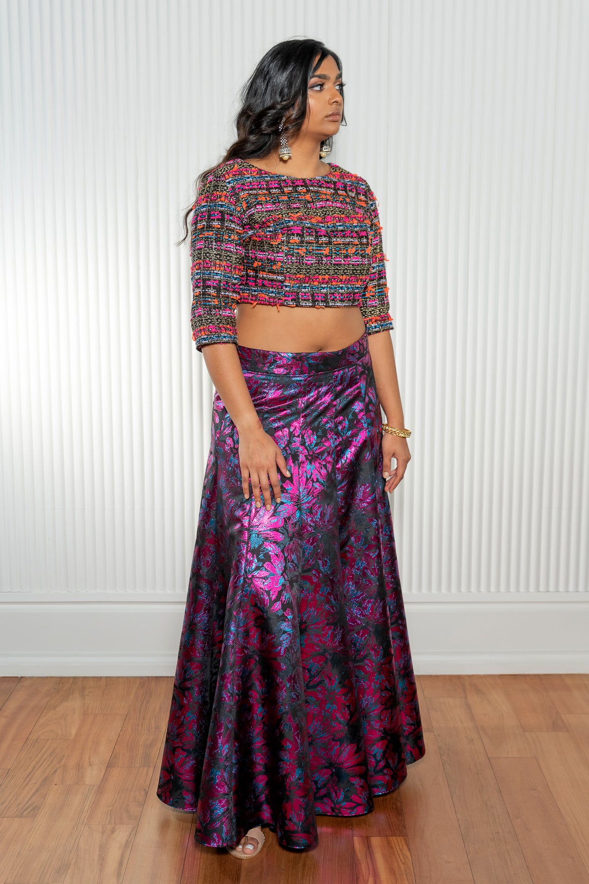 TYRA Metallic Floral Lehenga Skirt