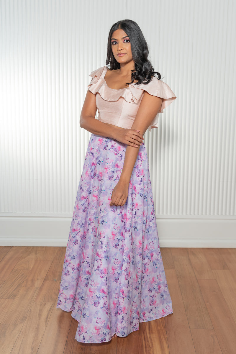 ANISHA Purple Cotton Floral Skirt