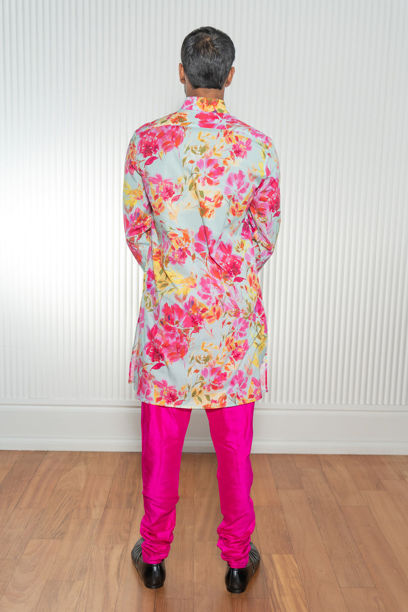 GULREZ Aqua Fuchsia Floral Kurta