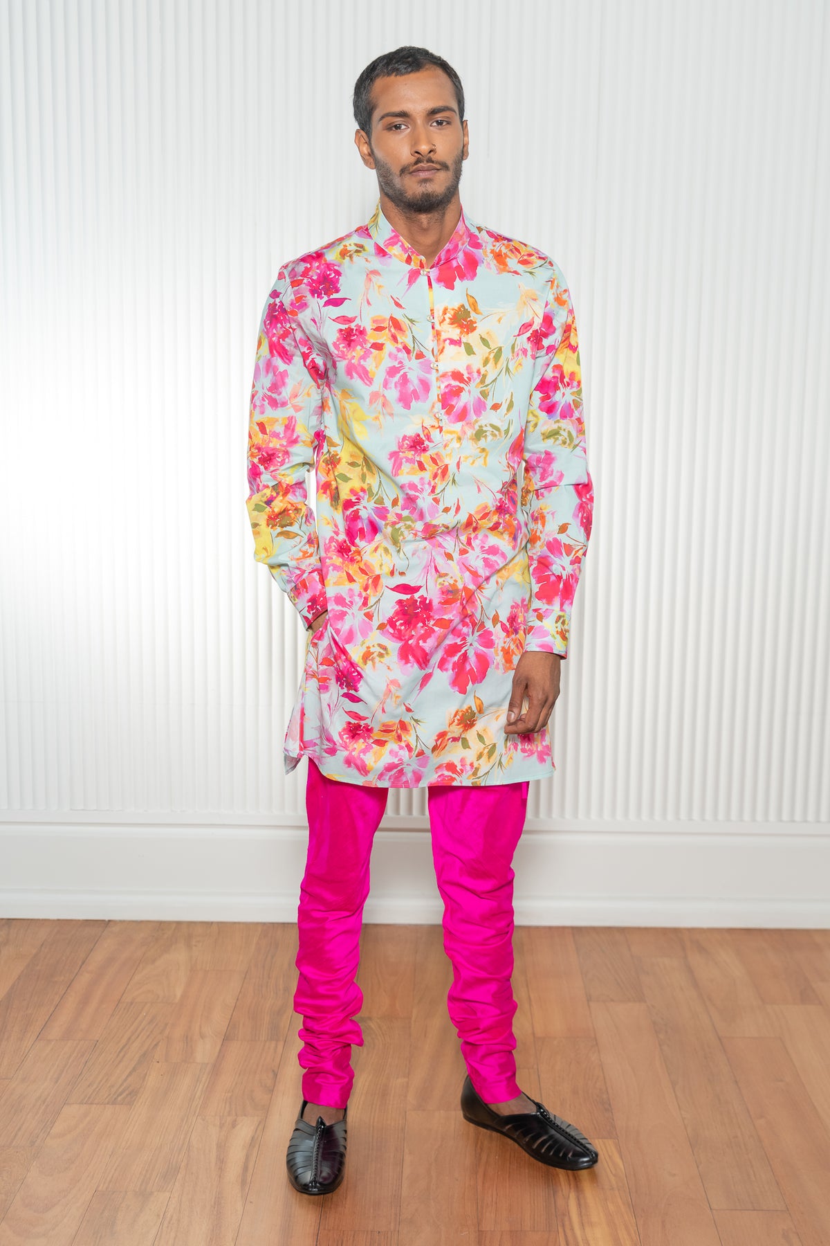 GULREZ Aqua Fuchsia Floral Kurta