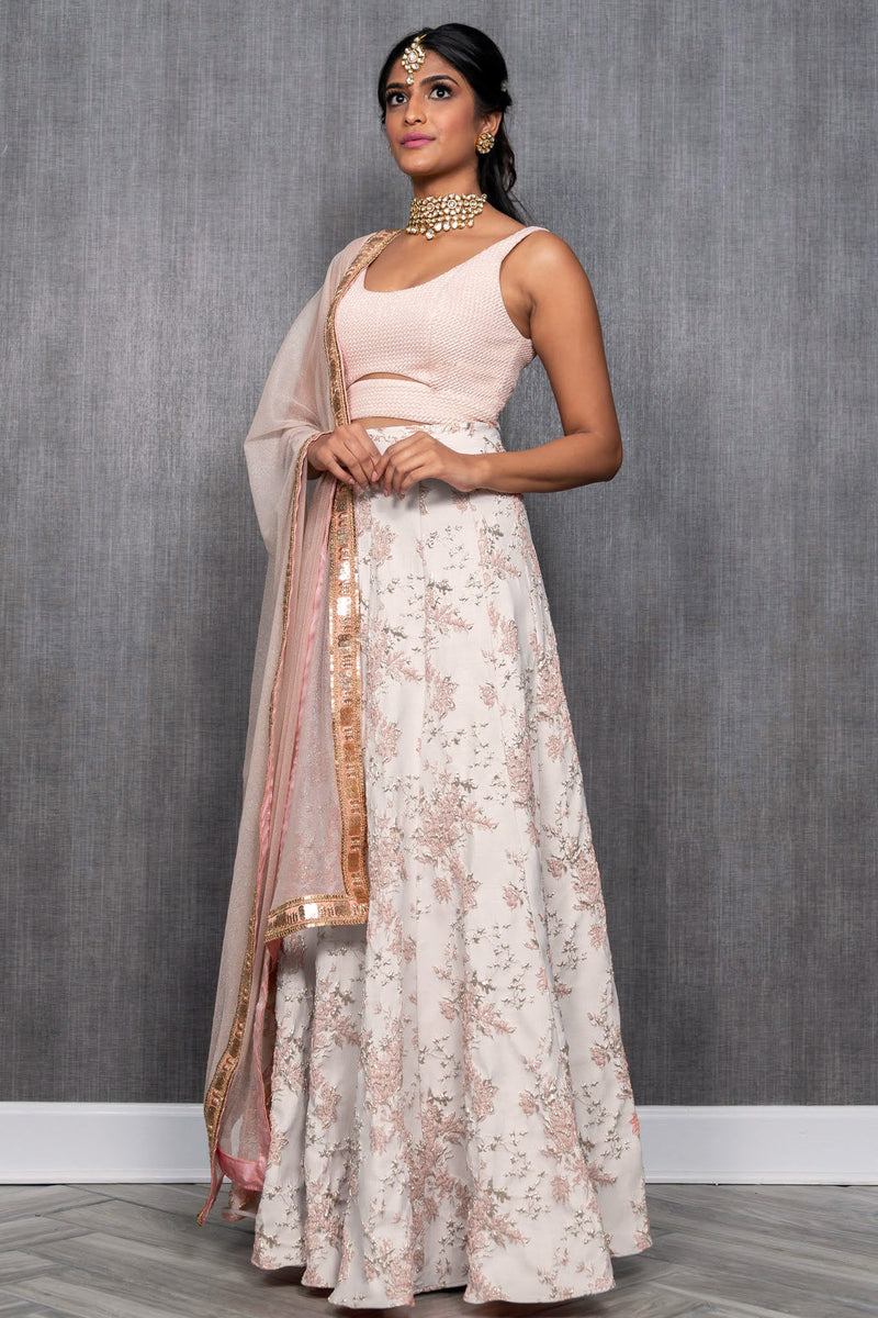 PAYAL Blush Pink Floral Lehenga Skirt