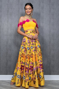 Yellow Deepti Sequin Floral Lehenga Skirt - Front View - Harleen Kaur Wedding 2021