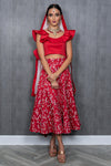 Sejal Red Floral Midi Wedding Lehenga Skirt - Front View - Harleen Kaur Wedding 2021