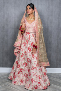 AVNI Red and Pink Floral Jacquard Skirt