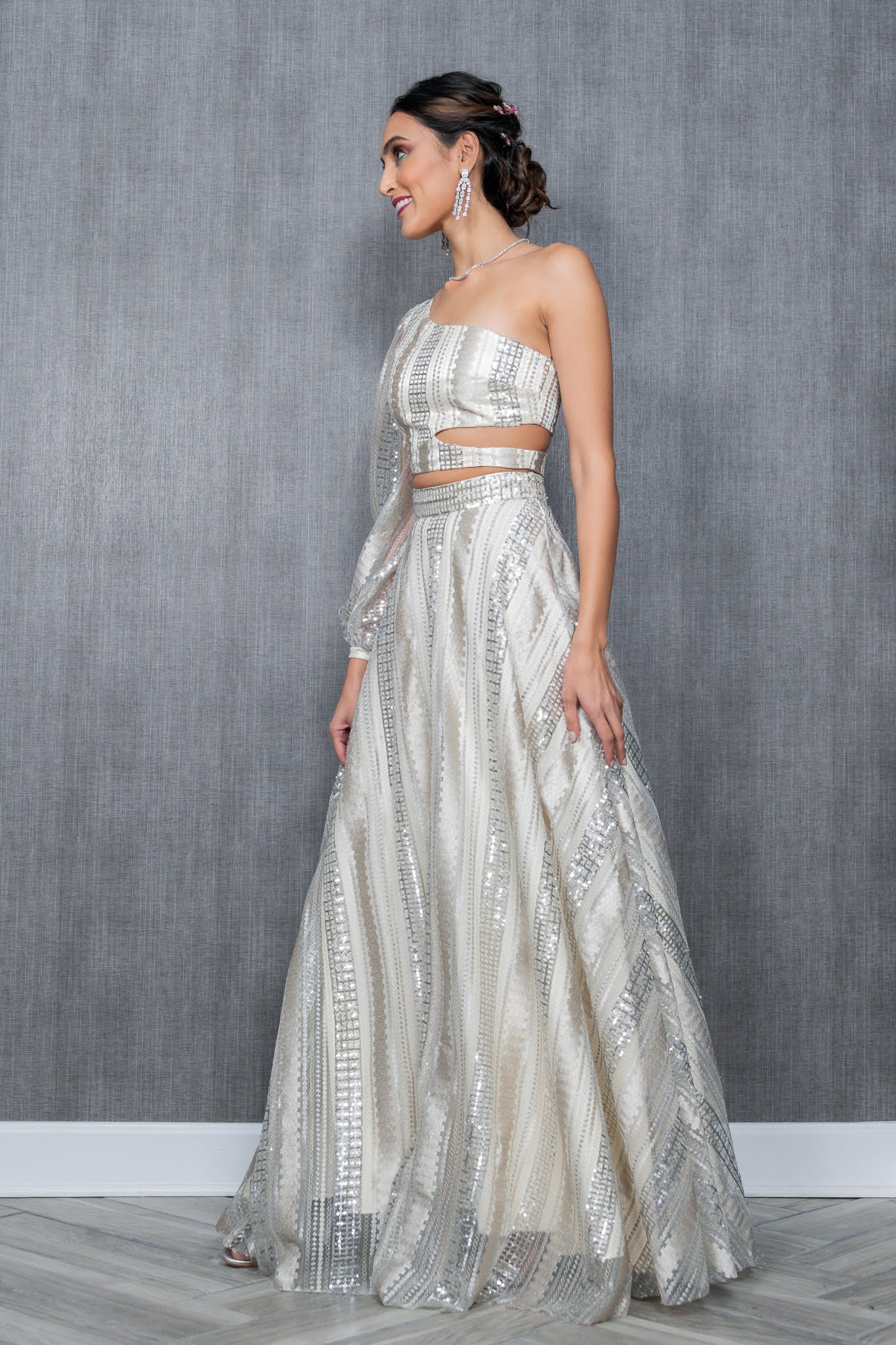 MAYRA White and Silver Sequin Lehenga Skirt