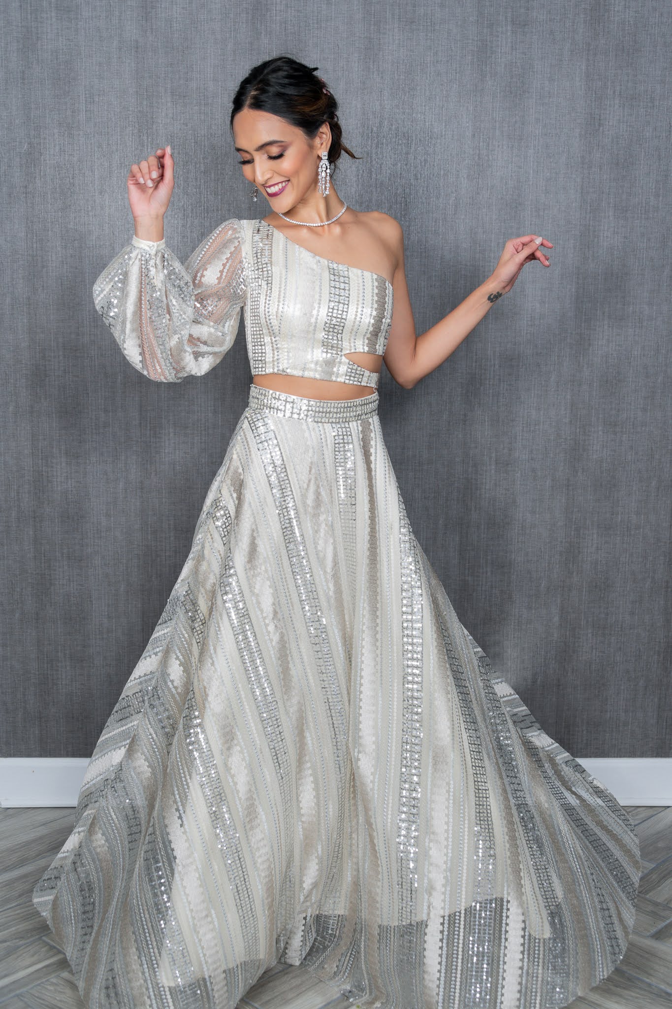 White Silver Lehenga Top Harleen Kaur Custom Xs