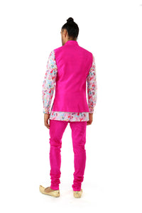 Arjun Men's Fuchsia Silk Vest with Gold Buttons - Back View - Harleen Kaur - Indian Menswear