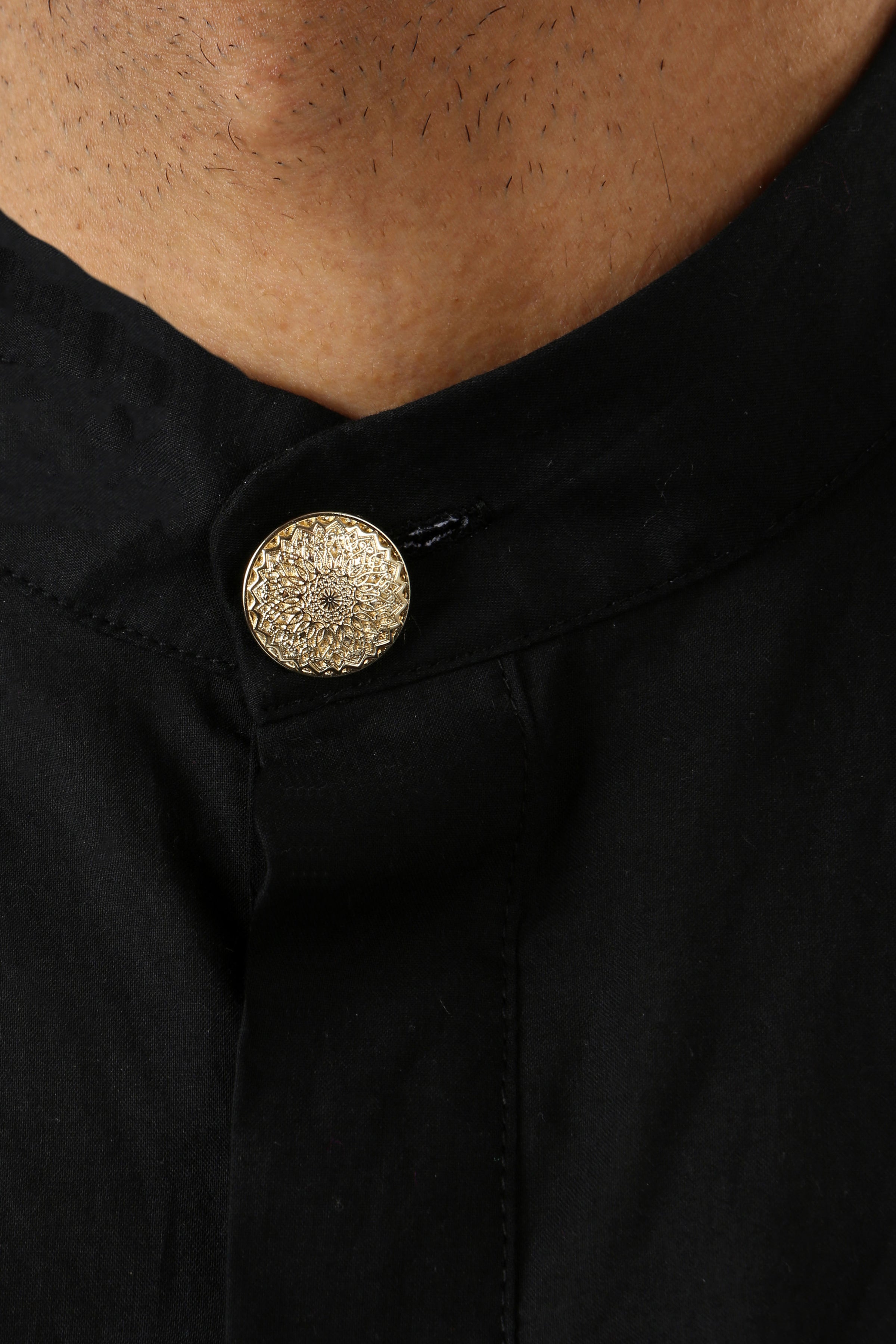 Harleen Kaur Rayman Short Sleeve Cotton Kurta - Gold Button Detail Front View