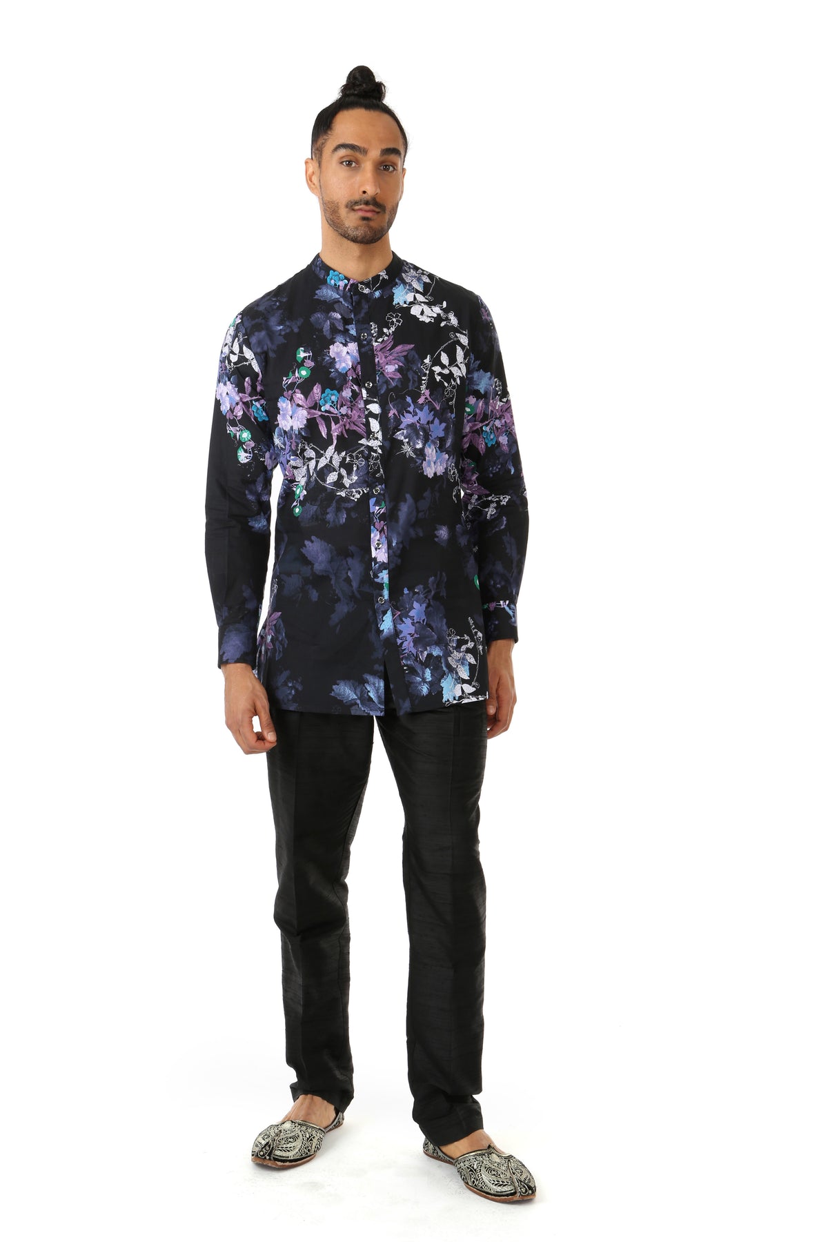 Harleen Kaur Jeet Floral Cotton Kurta Shirt - Black Multi Front