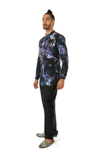 Harleen Kaur Jeet Floral Cotton Kurta Shirt - Black Multi Side View