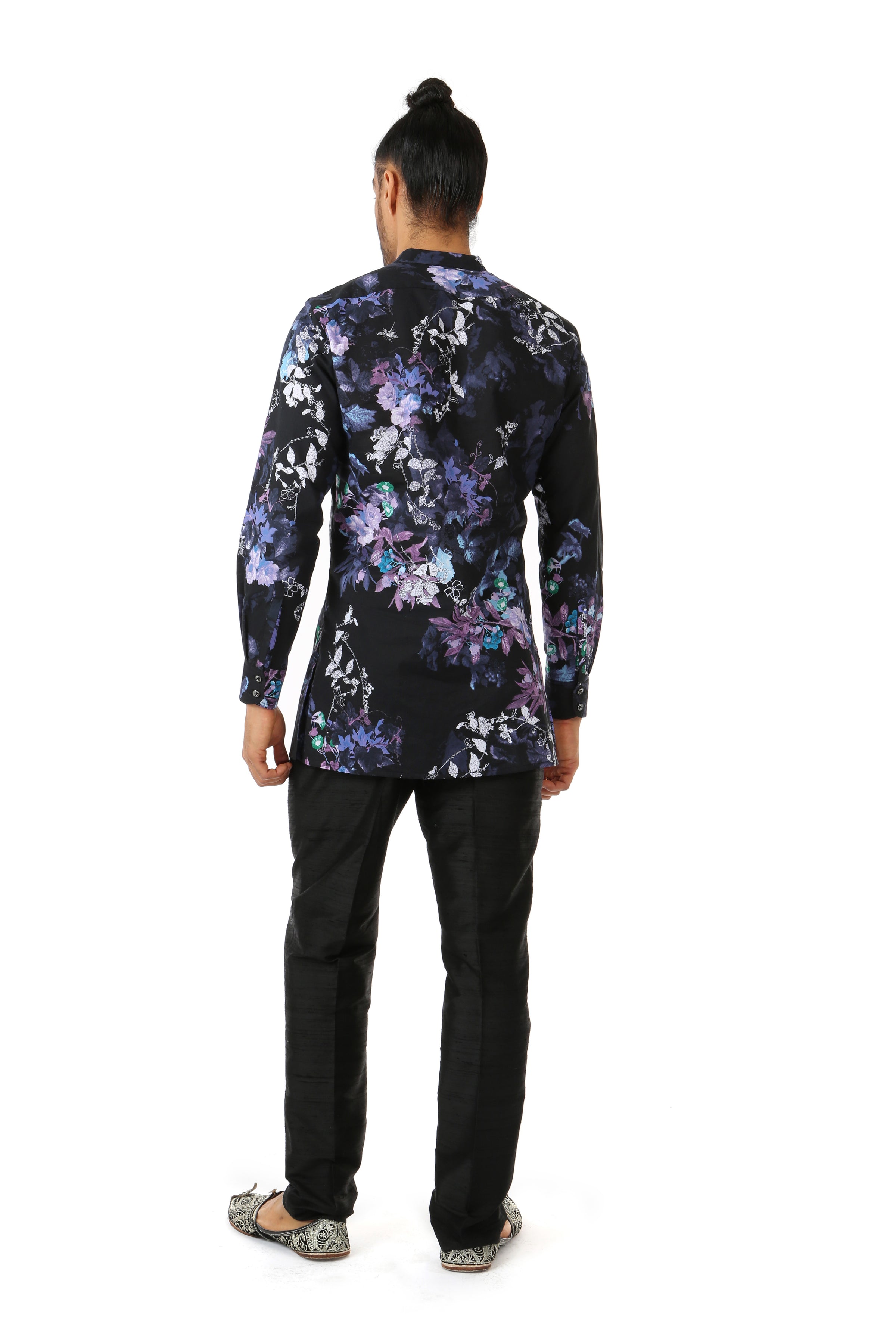 Harleen Kaur Jeet Floral Cotton Kurta Shirt - Black Multi Back View
